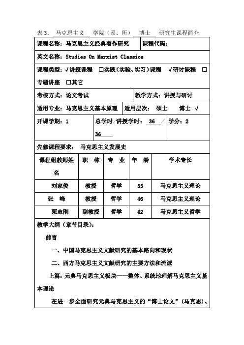 表3.马克思主义学院(系、所)博士研究生课程简介