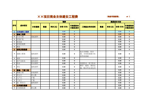 房地产成本测算表 万科参考 