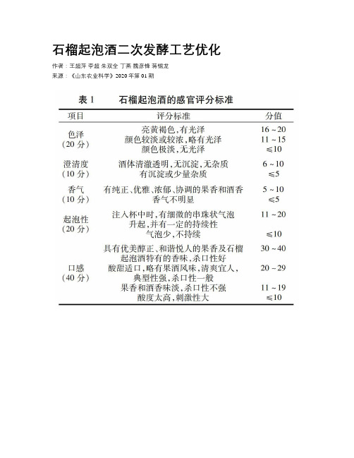 石榴起泡酒二次发酵工艺优化