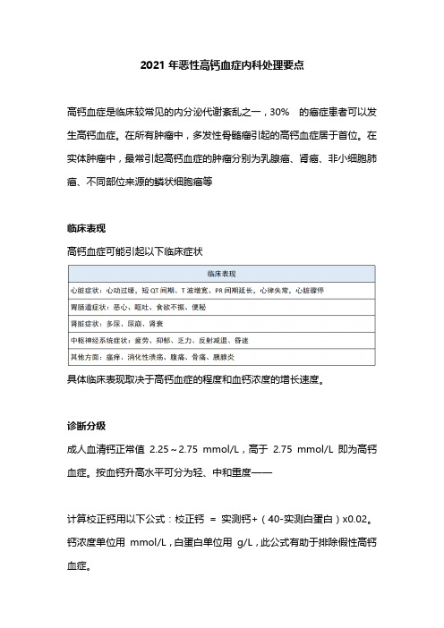 2021年恶性高钙血症内科处理要点