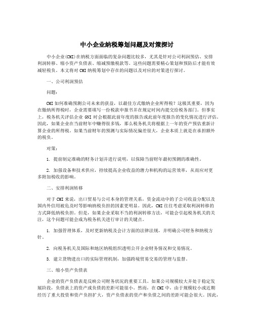 中小企业纳税筹划问题及对策探讨