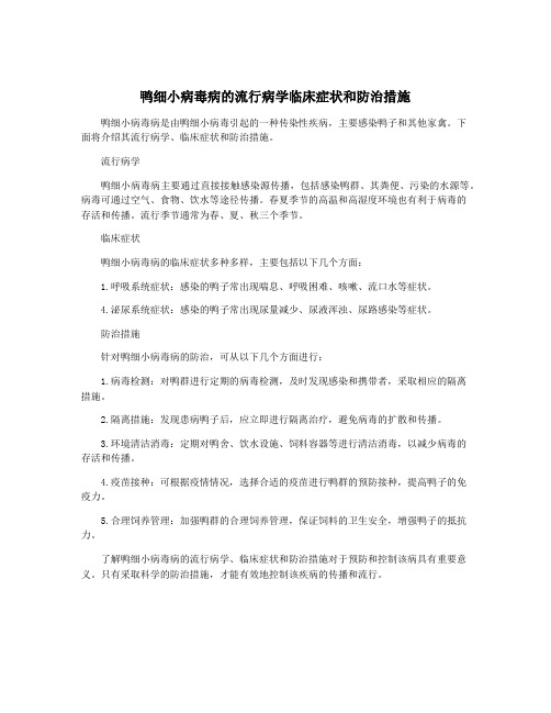 鸭细小病毒病的流行病学临床症状和防治措施