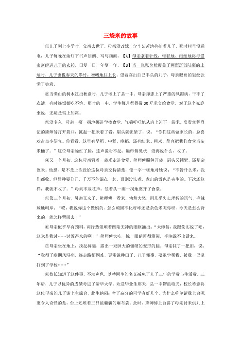 浙江省嵊州市三界镇中学初中语文 三袋米的故事阅读理解练习