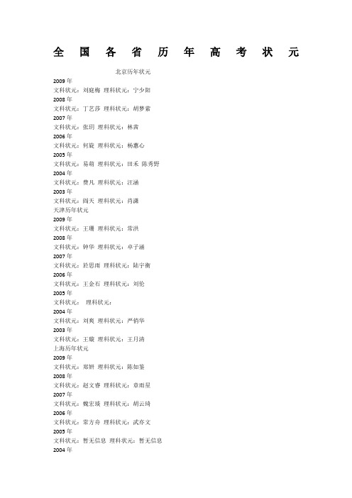 全国各省历年高考状元