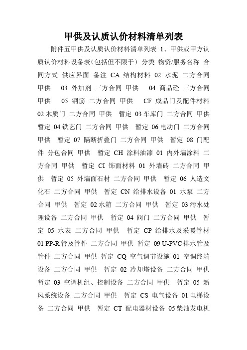 甲供及认质认价材料清单列表.doc