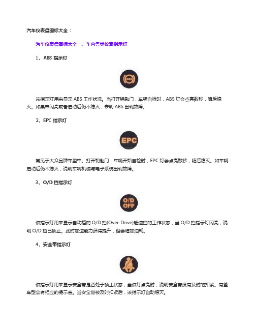 汽车仪表盘图标大全