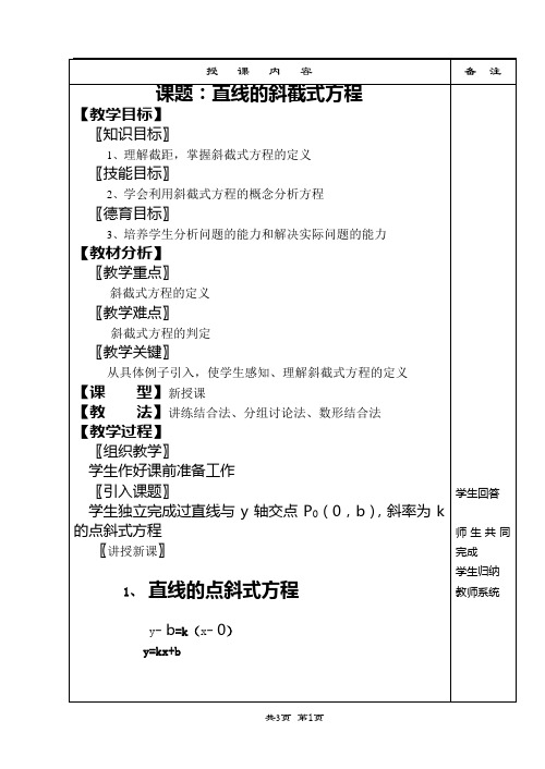 直线的斜截式方程