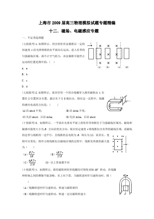 物理上海市高三模拟试题精编——磁场、电磁感应