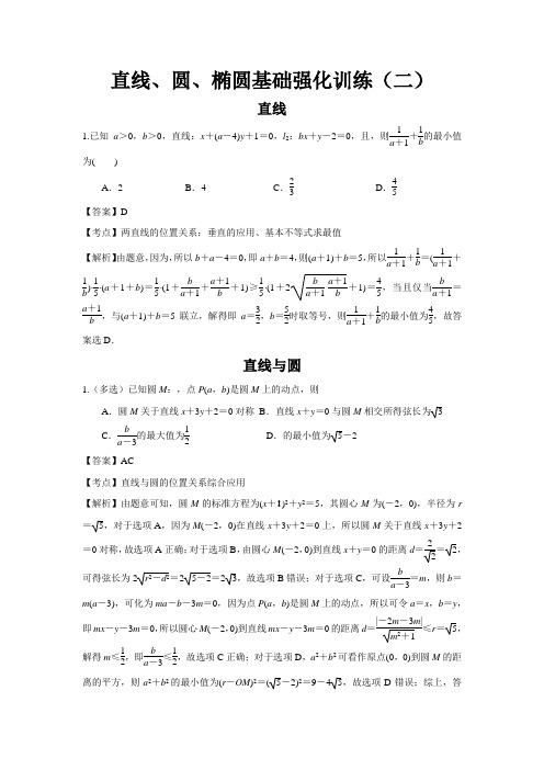 高中数学直线、圆、椭圆基础练习