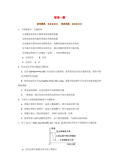 2018-2019学年高中化学(期末复习备考)每日一题 每周一测4(含解析)新人教版选修4