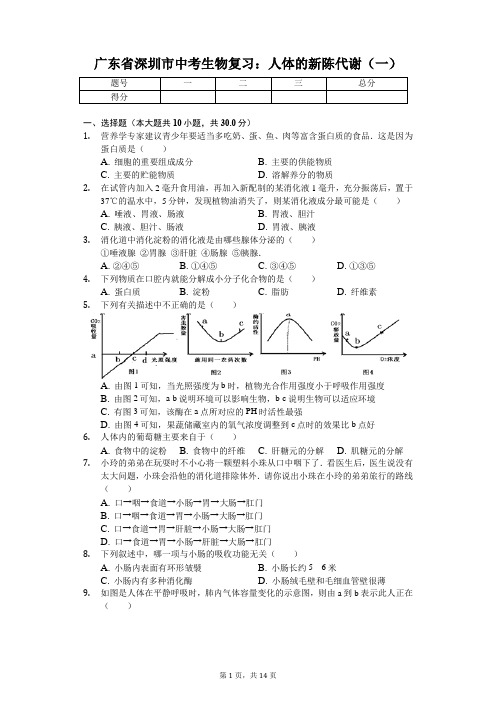 广东省专版 深圳市中考生物复习：人体的新陈代谢(一)