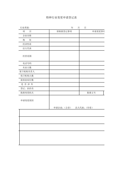 特种行业变更申请登记表