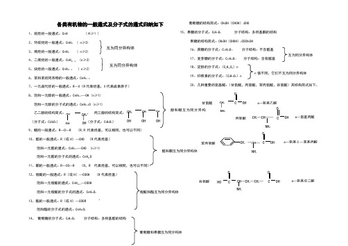 各类有机物的一般通式及分子式的通式归纳如下