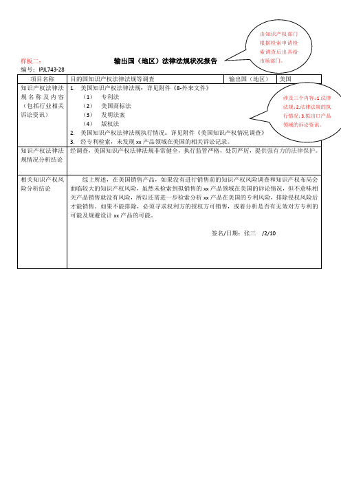 知识产权管理体系认证输出国(地区)法律法规状况报告