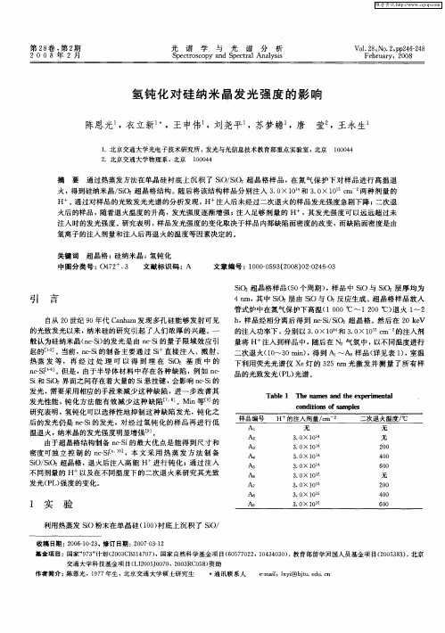 氢钝化对硅纳米晶发光强度的影响