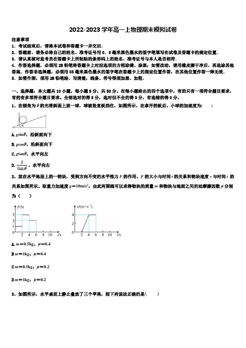 2023届北京市海淀区北师大附中物理高一第一学期期末复习检测模拟试题含解析