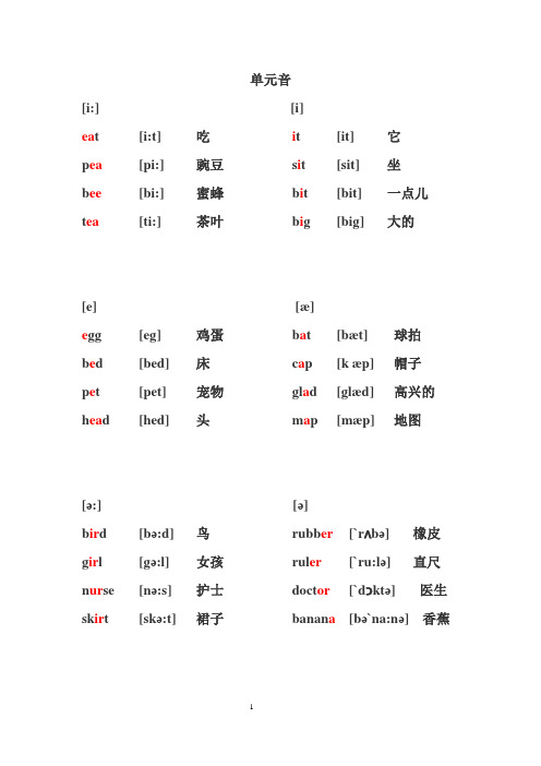 48个音标对应单词及音标(打印版)