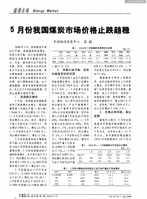 5月份我国煤炭市场价格止跌趋稳