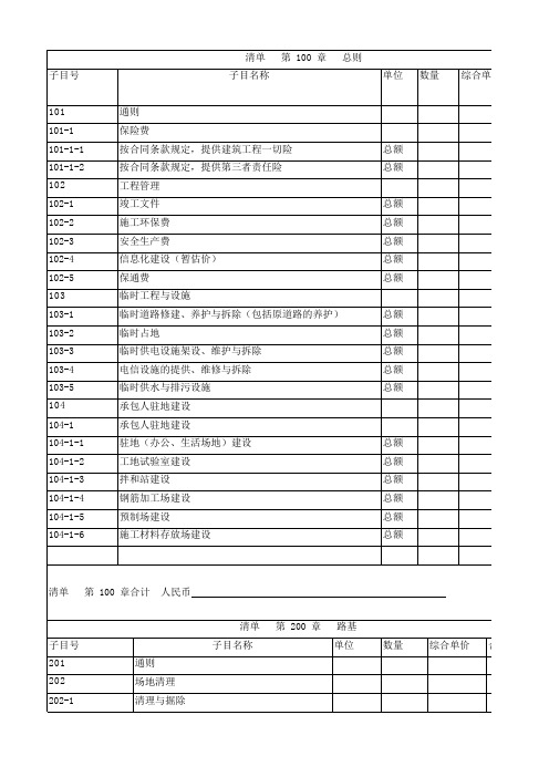 云南省公路工程工程量标准清单(2001.2-2014)