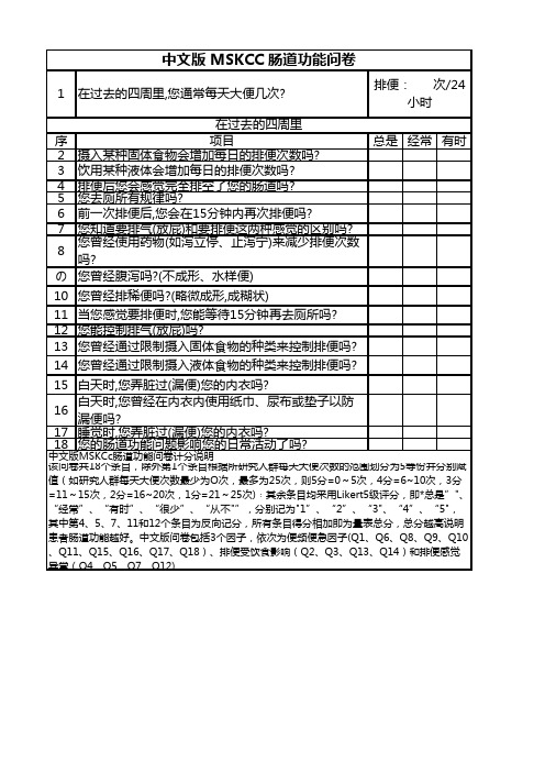 中文版 MSKCC 肠道功能问卷