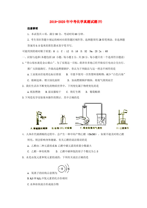 2019-2020年中考化学真题试题(V)