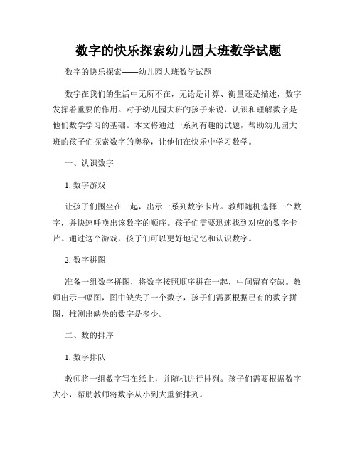 数字的快乐探索幼儿园大班数学试题