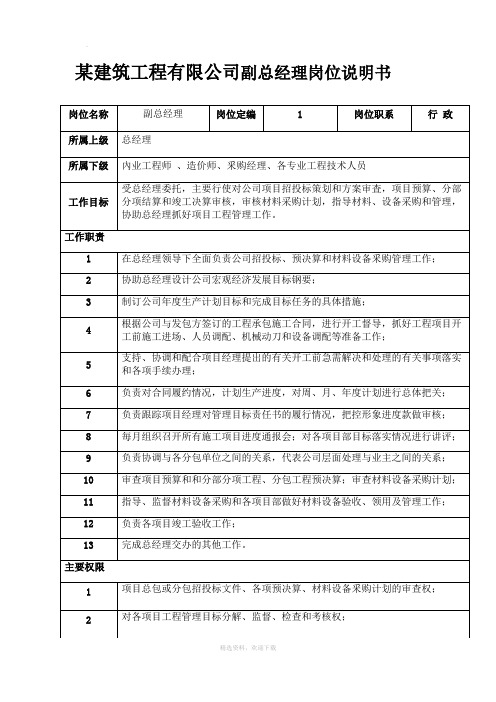 某建筑工程有限公司副总经理岗位说明书