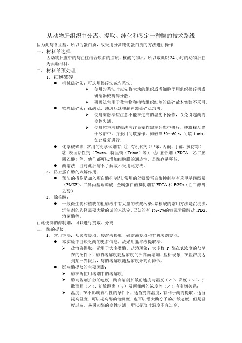 从动物肝组织中分离、提取、纯化和鉴定一种酶的技术路线