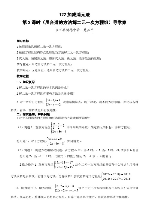 加减消元法2课时楚益平导学案2优秀教学教案说课稿