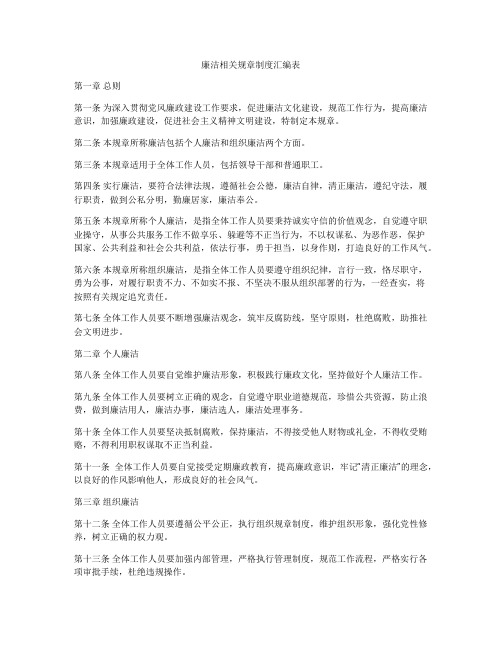 廉洁相关规章制度汇编表