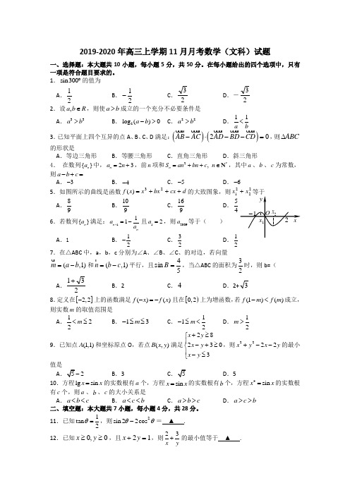 2019-2020年高三上学期11月月考数学(文科)试题