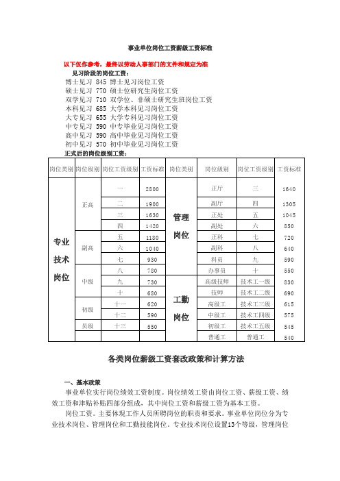 事业单位岗位工资薪级工资套改计算方法