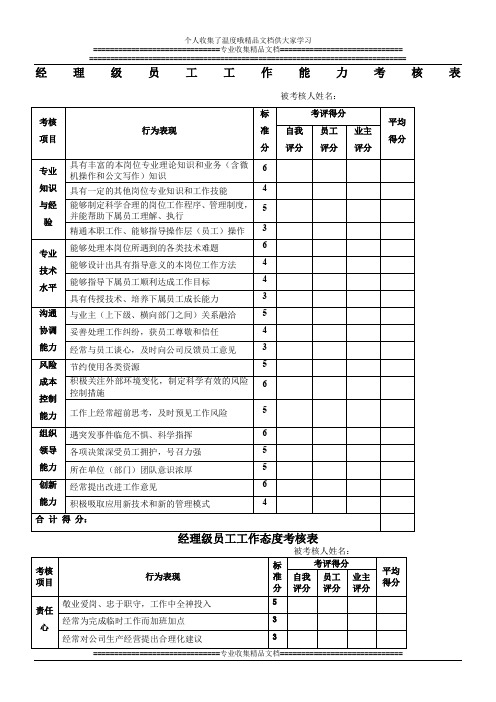 经理级员工工作能力考核表