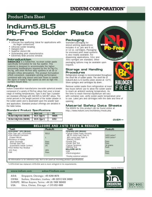 Indium5.8LS Pb-Free Solder Paste 97801 R12