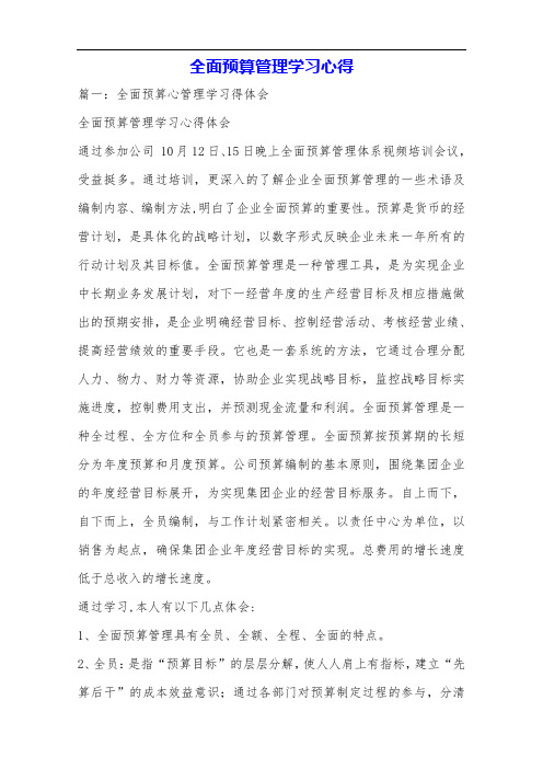 全面预算管理学习心得.doc