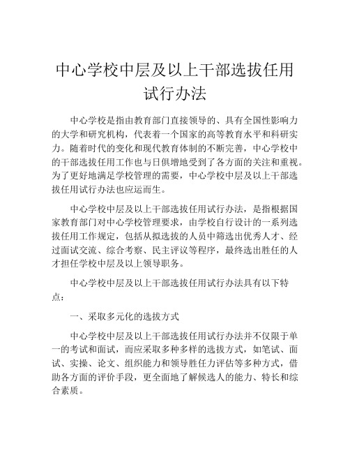 中心学校中层及以上干部选拔任用试行办法