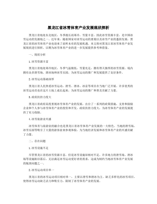 黑龙江省冰雪体育产业发展现状探析