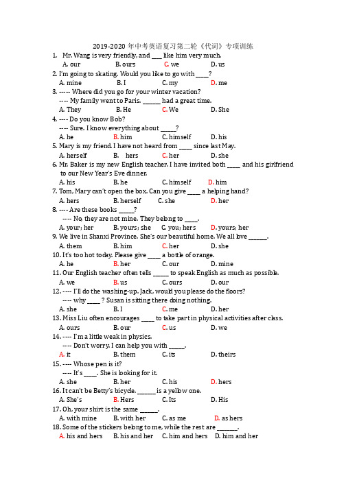 2019-2020年中考英语复习第二轮《代词》专项训练