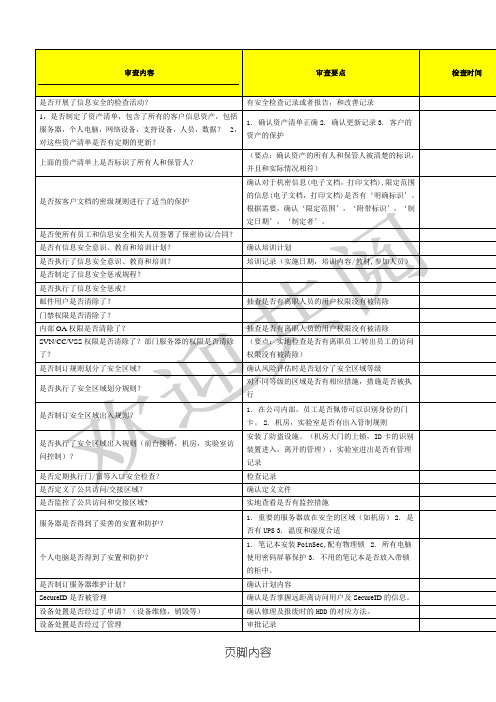 信息安全内审checklist