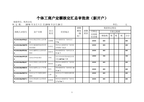 个体工商户定额核定汇总审批表新开户