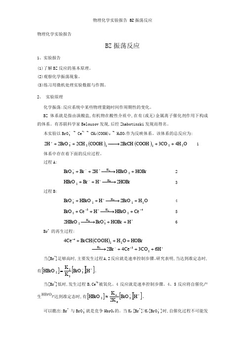 物理化学实验报告 BZ振荡反应