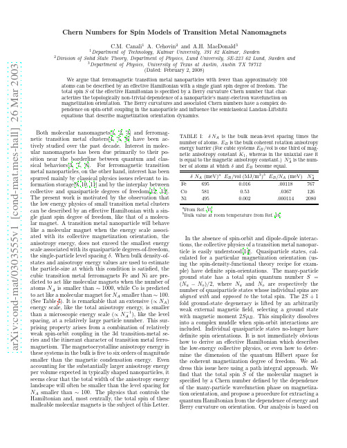 Chern Numbers for Spin Models of Transition Metal Nanomagnets