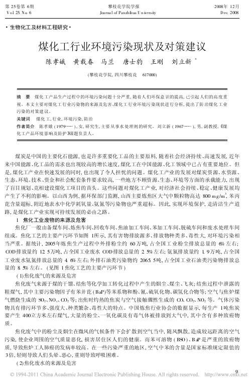 煤化工行业环境污染现状及对策建议