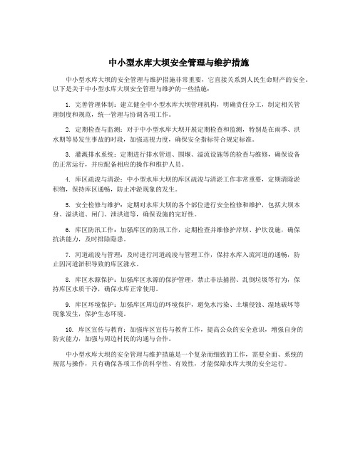 中小型水库大坝安全管理与维护措施