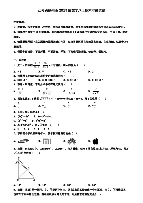 江苏省徐州市2019届数学八上期末考试试题