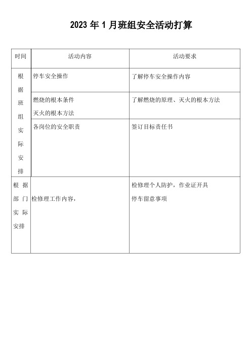 班组安全活动计划(有内容)