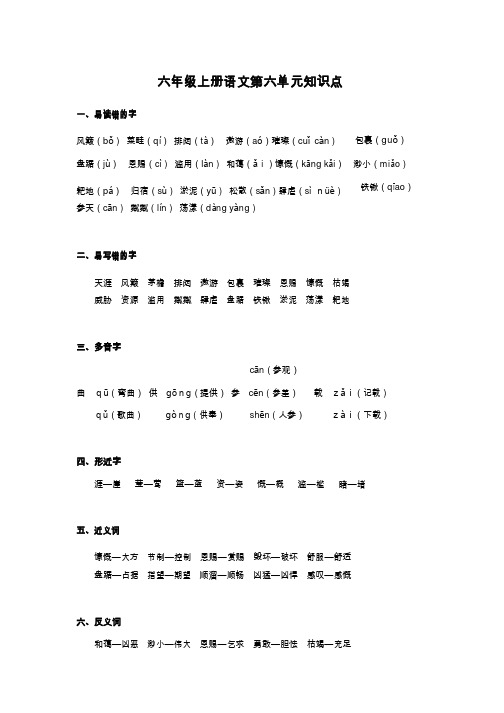 2020人教版小学六年级上册语文第六单元知识点