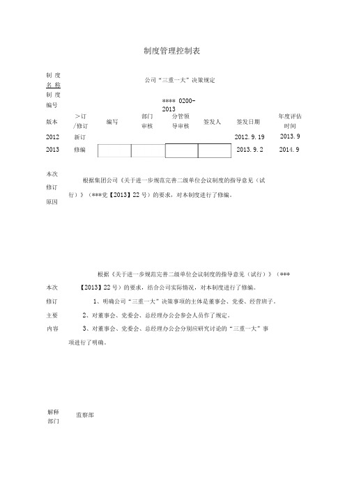 公司“三重一大”决策规定