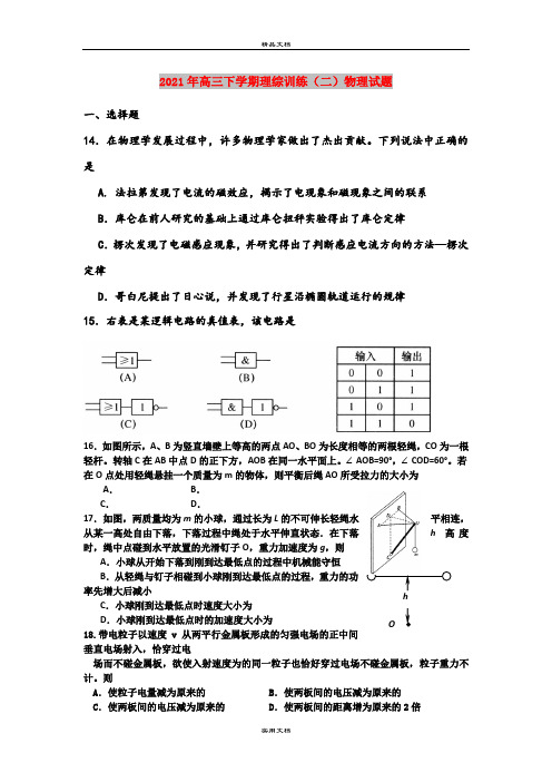 2021年高三下学期理综训练(二)物理试题