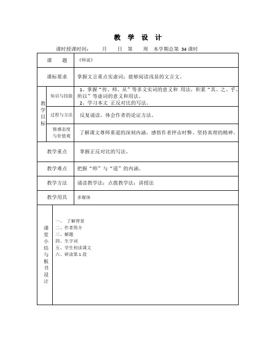 高一语文(人教版)必修三全套教案：11.师说1